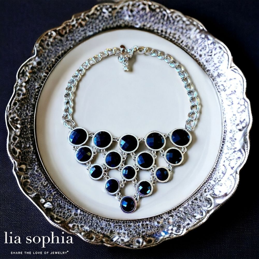 LIA SOPHIA "Keku" Black Faceted Pyramid Statement Necklace WEDDING READY